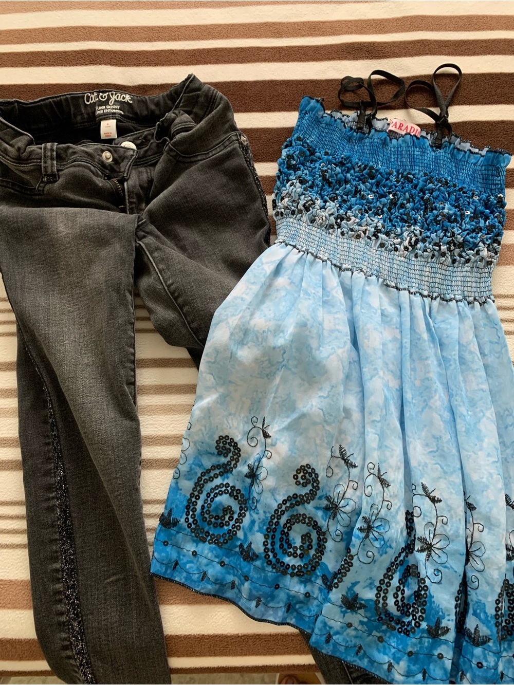 Cat & Jack black jeans and Blue Ombre Smocked Sundress, size 5-6